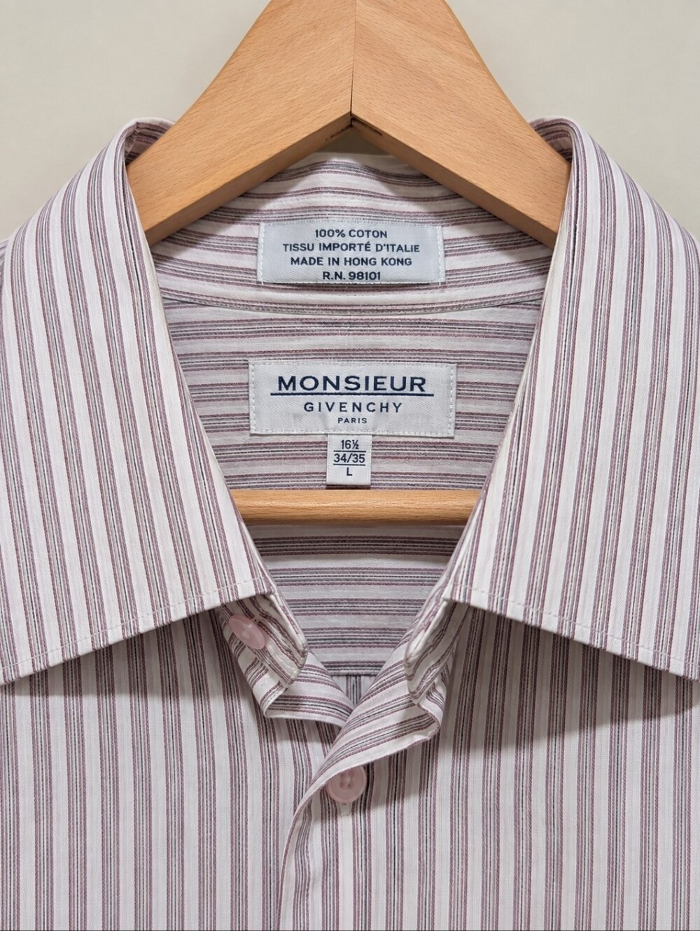 Givenchy Monsieur Men's Striped Dress Shirt — Light Pink/White - Size Large